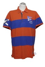 GAASTRA Herren Poloshirt Polohemd XL orange blau gestreift Knopf Piqué Baumwolle