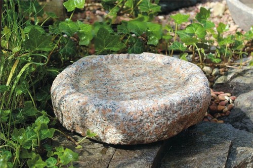 Vogeltränke Granit rosa rund 30cm Naturform Vogelbad für Garten - Bild 3 von 3
