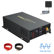 3000W Pure Sine Wave Power Inverter 12V to 110V 220V Remote Control Car Truck RV