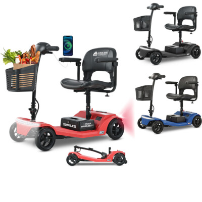 4 Wheels Foldable Mobility Scooter 20 Miles 330bs Capacity 5 MPH w/ LED Light