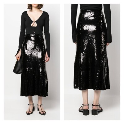 KHAITE Levine skirt sequin black size 8 high waisted pleated formal silk lined 