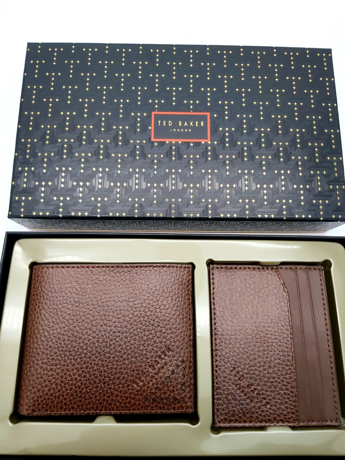 Genuine TED BAKER Brogue GIFT SET : BILLFOLD WALLET & CARDHOLDER Brown