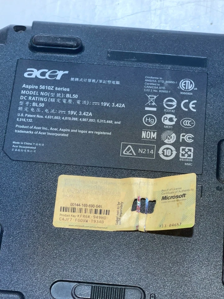 ACER ASPIRE 5610Z PENTIUM DUAL CORE T2060 1.60GHz 1GB RAM 120GB HDD MS VISTA - Image 4 of 4