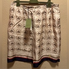 New Gucci GG Horse Logo Silk Shorts Size 54 / US L / Waist 34 - 38