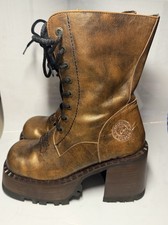 Destroy VTG 90s Y2K Platform Heeled Boots Brown Sz 39 9 8.5 NEW 028S DEADSTOCK