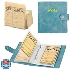 Seed Storage Organizer Binder, Leather Seed Packet Organizer with 50 Clear Po