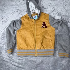 UJ Junior Mustard Yellow Kids Hooded Varsity Jacket Size Medium
