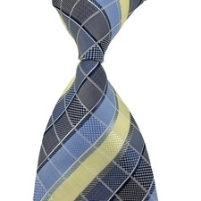 New Classic Check Gray Blue Beige Jacquard Woven 100 Silk Men's Tie Necktie