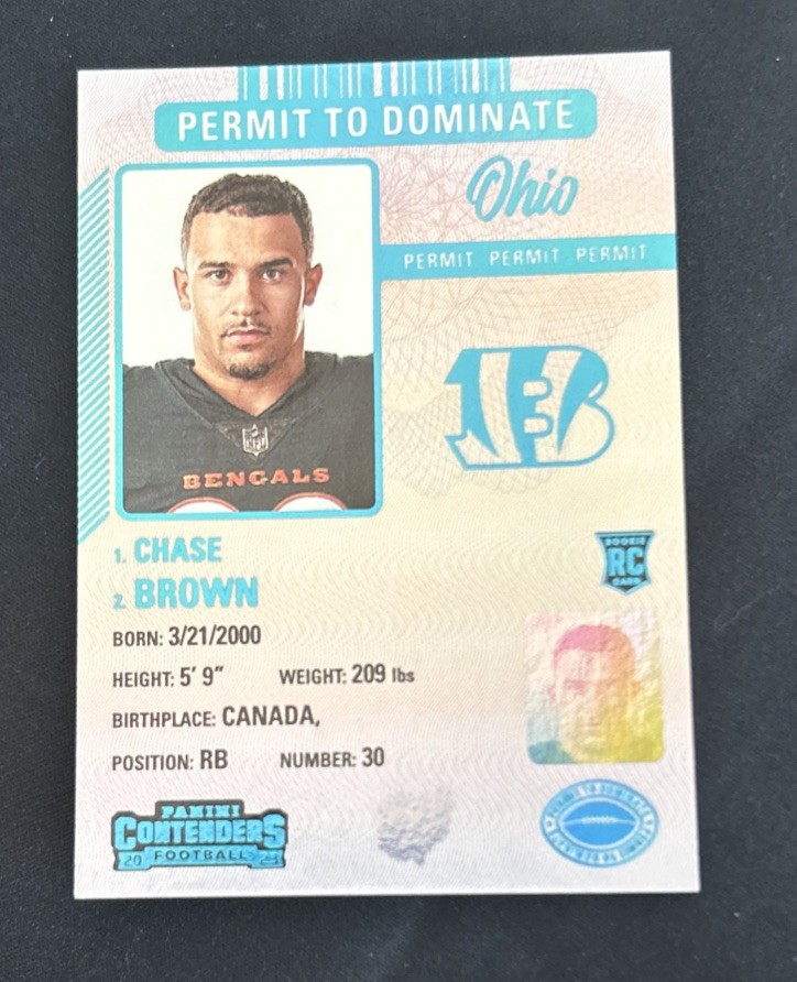 2023 Panini Contenders - Permit to Dominate #6 Chase Brown (RC)