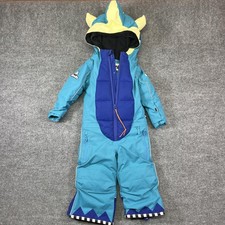 WeeDo One Piece Snowsuit Kids XS 92-104 Blue Hooded Dino Insulated Ski Winter