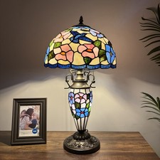 Tiffany Style Table Lamp Blue Pink Stained Glass LED Bulb Include 12  W 12  D 22  H
