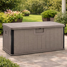 Garden Storage Box 380L Waterproof HDPE Lockable Lid Bench Seat Brown