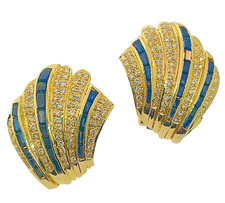 Large 18k Yellow Gold Diamond & Sapphire Earrings *2.32TCW/16.7GR*