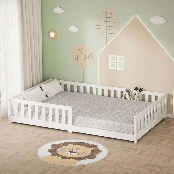 Kinderbett Holzbett Lattenrost Einzelbett Rausfallschutz Bett 120 X 200 Cm Weiß-image