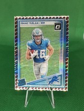 2025 Donruss Isaac TeSlaa Rated RC Optic Preview Football Emoji SSP #338 Lions
