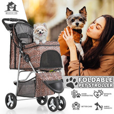 3 Wheels Foldable Pet Dog Stroller Portable Puppy Travel Carrier Cart Cup Holder