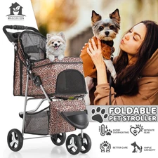 3 Wheels Foldable Pet Dog Stroller Portable Puppy Travel Carrier Cart&Cup Holder