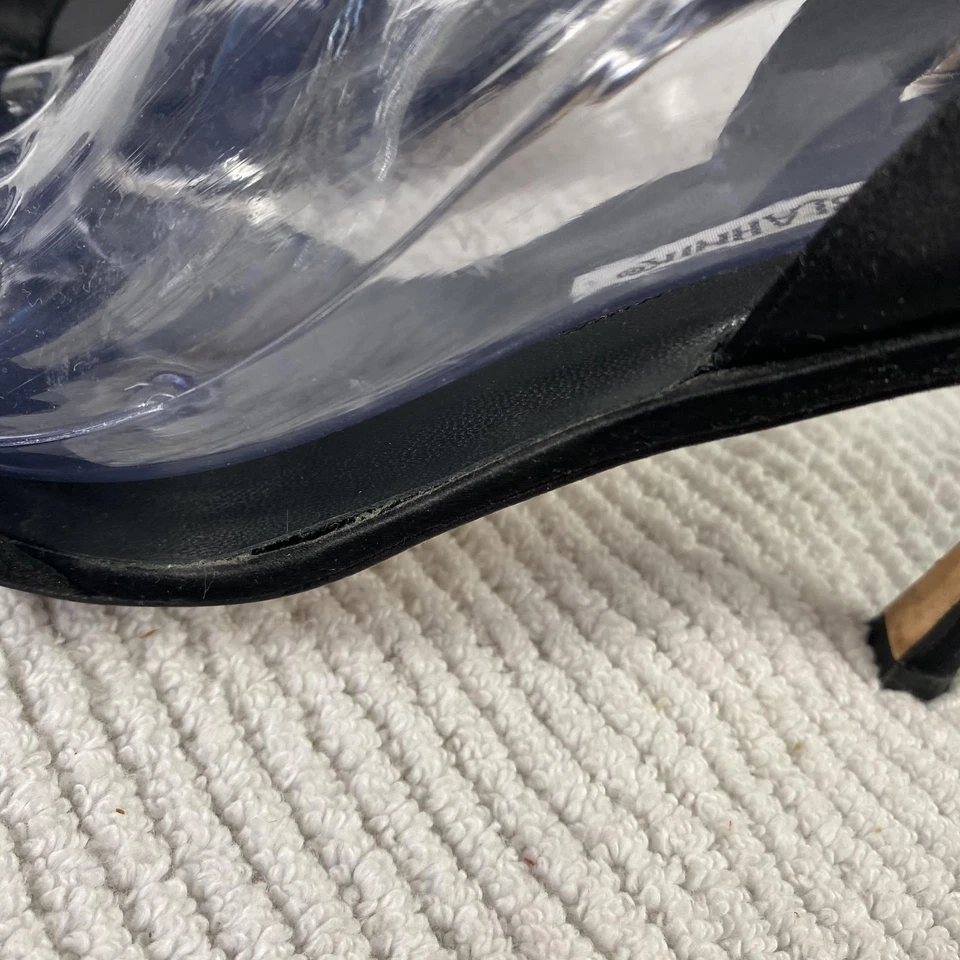 Sapato Manolo Blahnik Feminino Tamanho 9 Preto Slingback Sandália Salto Strass - Imagem 3 de 4