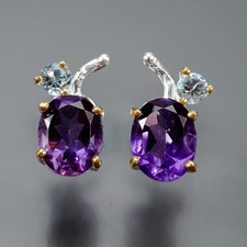Jewellery Natural Amethyst Earrings 925 Sterling Silver /E133403