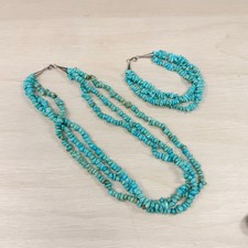 Native American Turquoise Nugget 925 Sterling Multi Strand Necklace and Bracelet