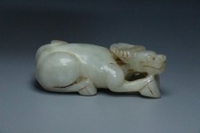 156.8g China Antique Qing Dynasty Old Hetian Jade Carved Beast Statues Figurines