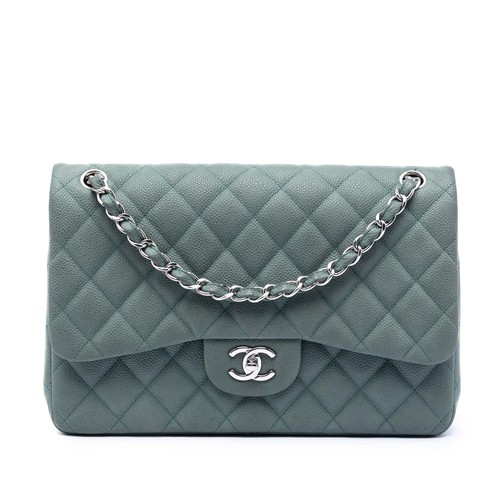 Chanel Jumbo Classic Iridescent Caviar Double Flap Shoulder Bag Turquoise