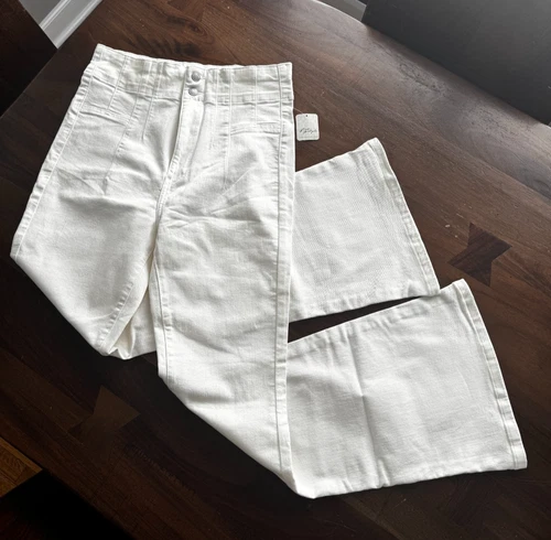 Free People Women's Jayde High Rise Flare Leg White Denim Jeans - Size 32 Waist