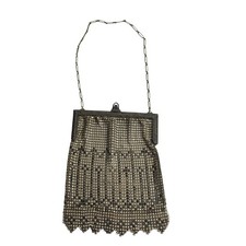 Antique Metal Mesh Metal Mesh Dresden Flapper Purse Art Deco Silver Black Tone