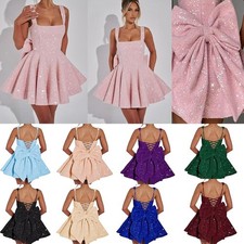 Sequin Homecoming Dresses with Bow Spaghetti Straps A Line Short Cocktail Dress