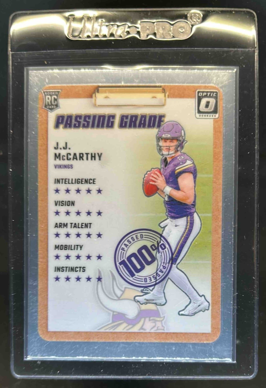 2024 Donruss Optic J.J. McCarthy Passing Grade RC Rookie #6 Vikings