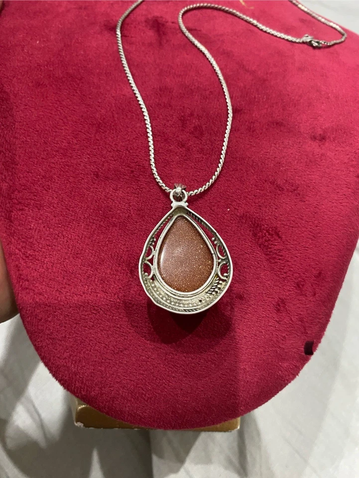 Collana semirigida in argento con pietra avventurina vintage - Immagine 3 di 4