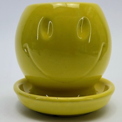 Vintage McCoy Pottery Smiley Happy Face 4.2'' Planter Yellow 0386 USA