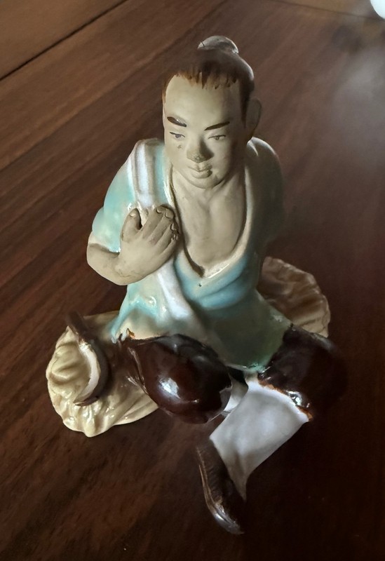 Shiwan Chinese Mudman Seated Hand-molded Figurine 3.5" Tall Vintage