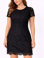 Laundry By Shelli Segal Black Lace Short Sleeve Mini Dress