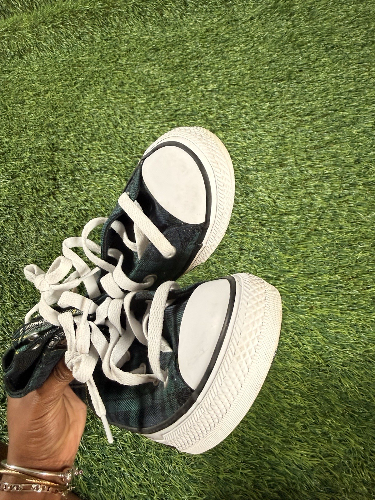 Converse Chuck Taylor All Star Hi Top Green Tartan Plaid Sneakers sz 1 Y thumbnail 6