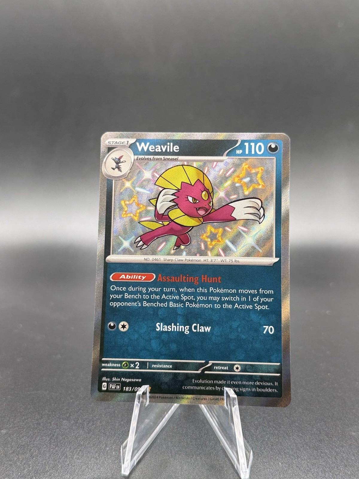 Pokémon TCG Weavile 183/091 SV: Paldean Fates Shiny Rare Holo 110 HP Eng 2024