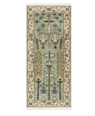 Light Green Tree of Life Runner Rug 2'5'' x 6'1'' Vintage Hand Knotted Turkish Rug