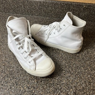 Converse All Star Hi-Top White Leather Sneaker Women's Sz 6 Lace Up Shoes Mens 4