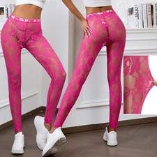 Womens Sexy Rose sheer mesh leggings Skinny Stretchy Capris Party Pants Clubwear