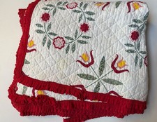 Vintage ANTIQUE Yellow FLOWER Floral QUILT Blanket Red UNIQUE GUC Pink 72x77