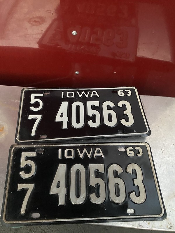 Pair 1963 Iowa License Plates Matching Set 57-40563