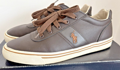 Polo Ralph Lauren Hanford Leather Sneakers Trainers Brown Size Mens 10 D w box