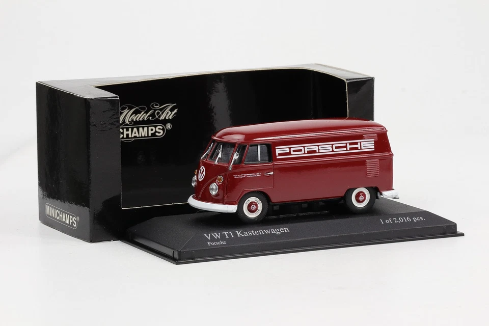 1:43 Minichamps VW T1 1973 Delivery Van Lieferwagen Porsche Zuffenhausen weinrot - Bild 3 von 4