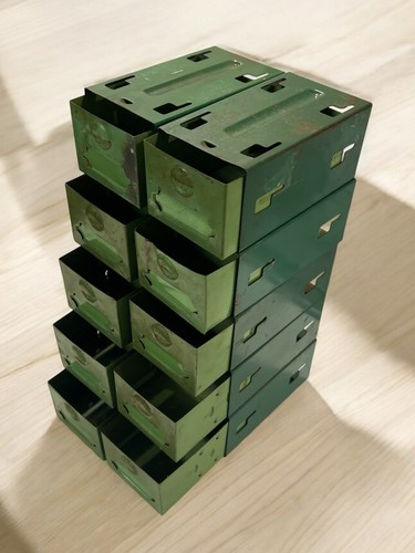 Vintage Green Metal Small Parts Organizer Cabinet - 10 Bins / Drawers - Picture 6 of 10