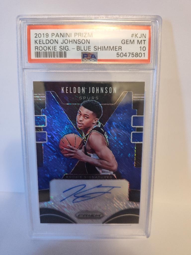 2019 Panini Prizm Keldon Johnson Rookie Blue Shimmer Auto PSA 10