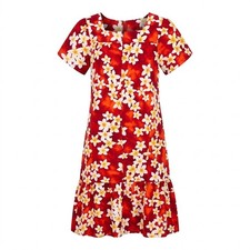 Hilo Hattie MEDIUM Red Plumeria Floral Muumuu Dress Made in Hawaii - CJ