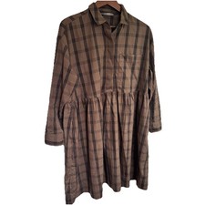 Everlane The Field Dress Sz S Babydoll Brown Black Plaid Long Sleeve Lagenlook