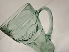 Coca Cola Embossed Indiana Glass Green Heavy Glass Mug w/ Handle 6 3/8” Vintage
