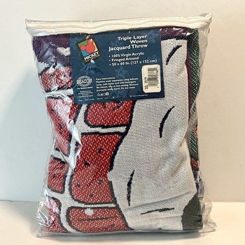Vtg Beacon Disney Mickey Mouse Santa Happy Holidays Jacquard Throw Blanket NEW - Picture 6 of 8