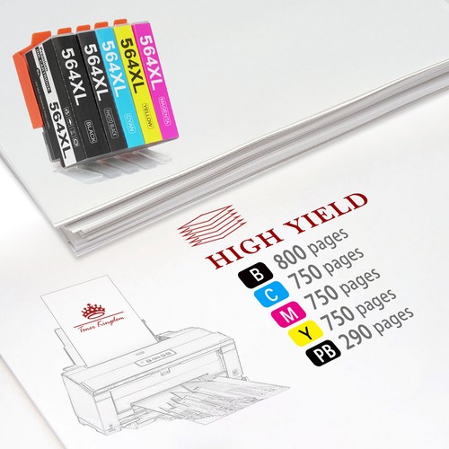 6 Pack Ink Cartridge Black Color For HP 564 XL Photosmart 5510 5520 6525 Printer - Picture 3 of 6